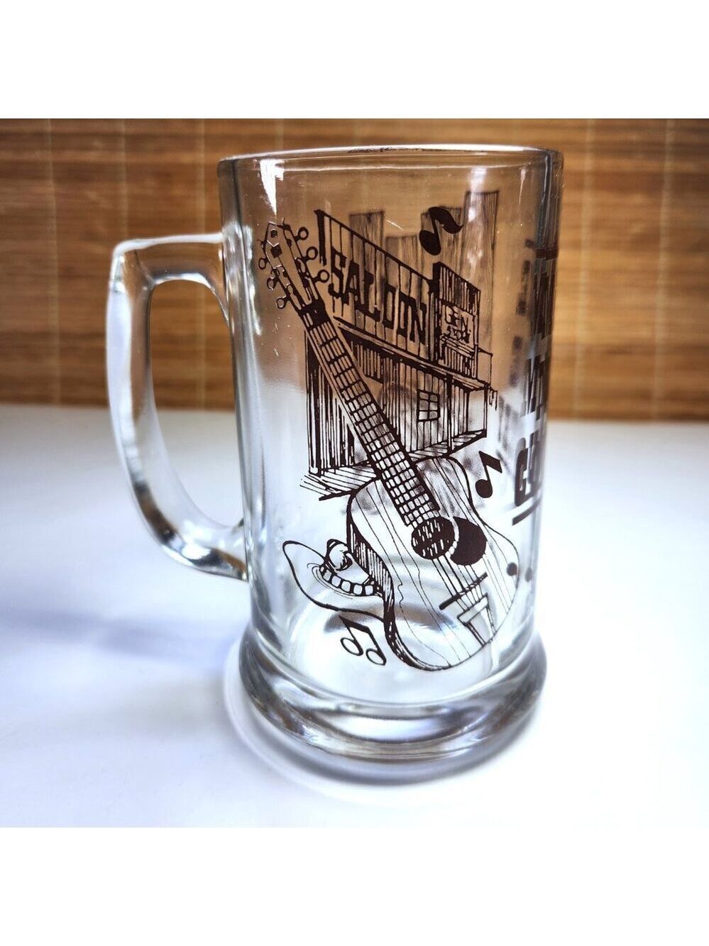 Vintage Make Mine Country Glass Mug – Western Music Theme – Likely Dominion Glas